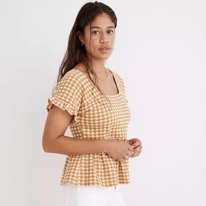 Madewell NWT “Gingham Knit Ruffle-Hem Top” Small